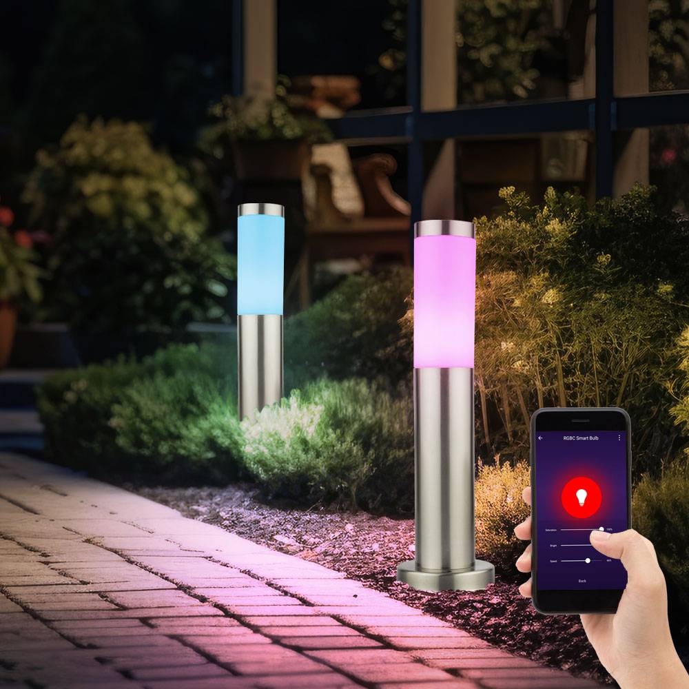 Außen Stehleuchte Sockellampe Wegeleuchte Standlampe Gartenleuchte, Edelstahl silber, App Steuerung CCT, Smart RGB LED 8,5W 806Lm, H 45 cm