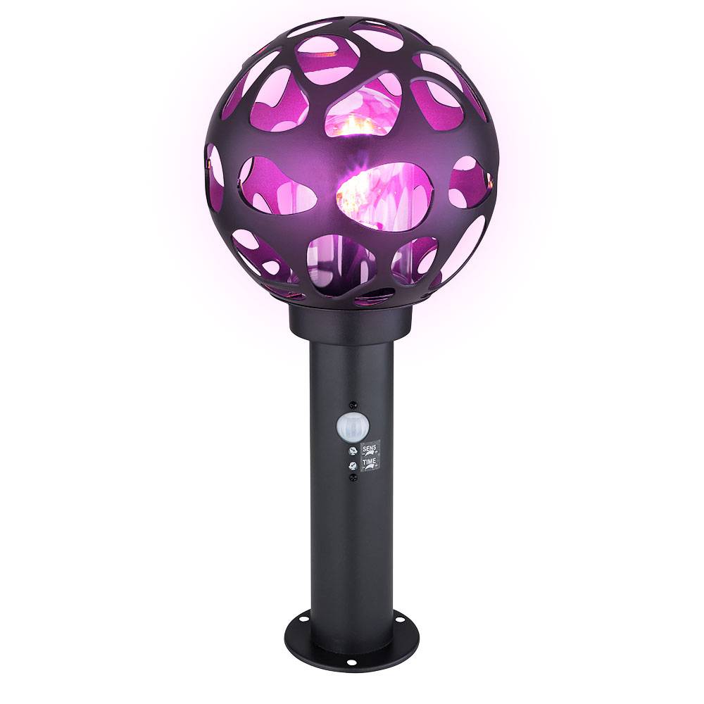 LED Sockelleuchte mit Bewegungsmelder Kugel Wegelampe mit Bewegungsmelder Außen Standleuchte, Edelstahl anthrazit, RGB Farbwechsel dimmbar