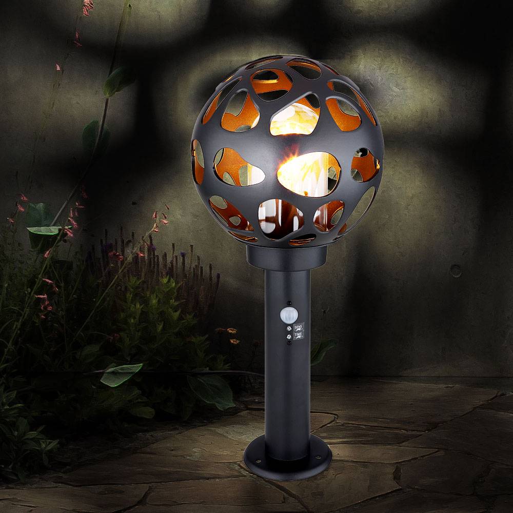 LED Sockelleuchte mit Bewegungsmelder Kugel Wegelampe mit Bewegungsmelder Außen Standleuchte, Edelstahl anthrazit, 1x 7W 806Lm 2700K warmweiß, H 45