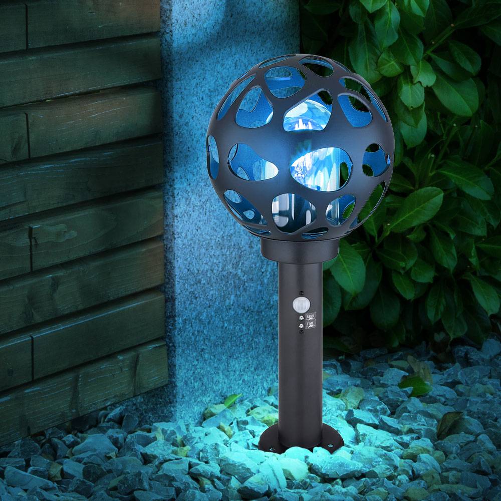 Sockelleuchte mit Bewegungsmelder Kugel Wegelampe mit Bewegungsmelder Außen Standleuchte außen, Edelstahl anthrazit, App Steuerung dimmbar CCT, Smar