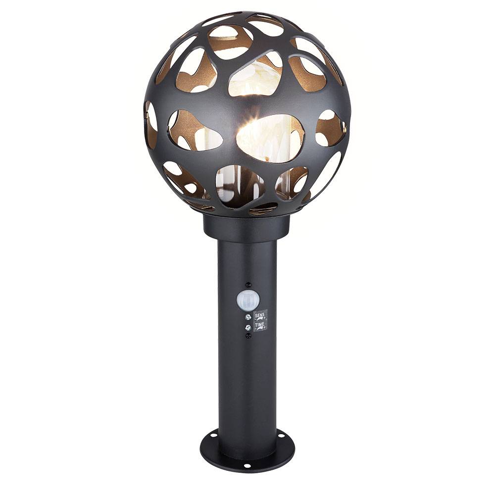 LED Sockelleuchte mit Bewegungsmelder Kugel Wegelampe mit Bewegungsmelder Außen Standleuchte, Edelstahl anthrazit, 1x 7W 806Lm 2700K warmweiß, H 45