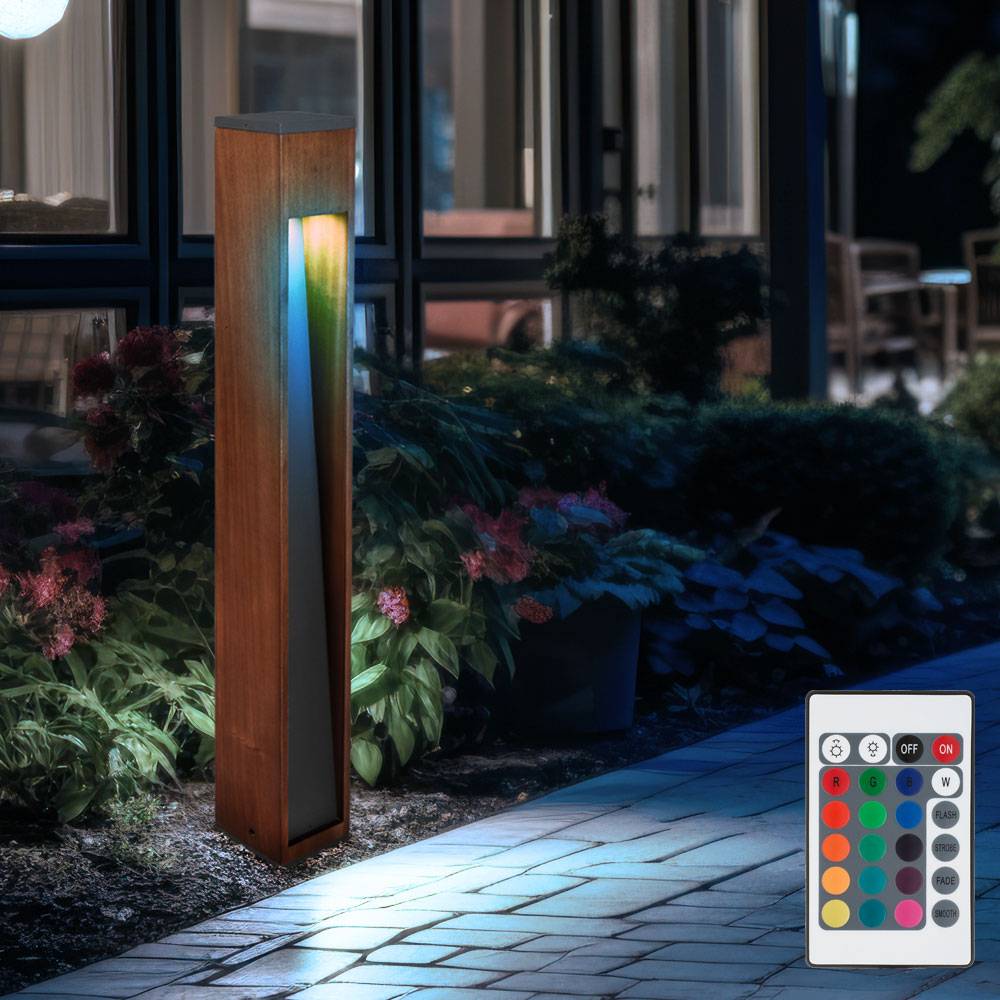 Gartenleuchte Außenleuchte Stehlampe Standleuchte Holzlampe braun Terrassenlampe, Holzoptik, anthrazit, dimmbar Fernbedienung, 1x RGB LED 3,5W 290Lm