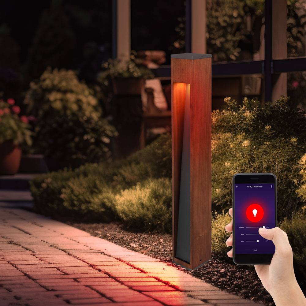 Smart LED Gartenleuchte Außenleuchte Stehlampe Holzlampe braun Terrassenlampe, anthrazit, App- und Sprachsteuerung dimmbar RGB Farbwechsel, 4,5W