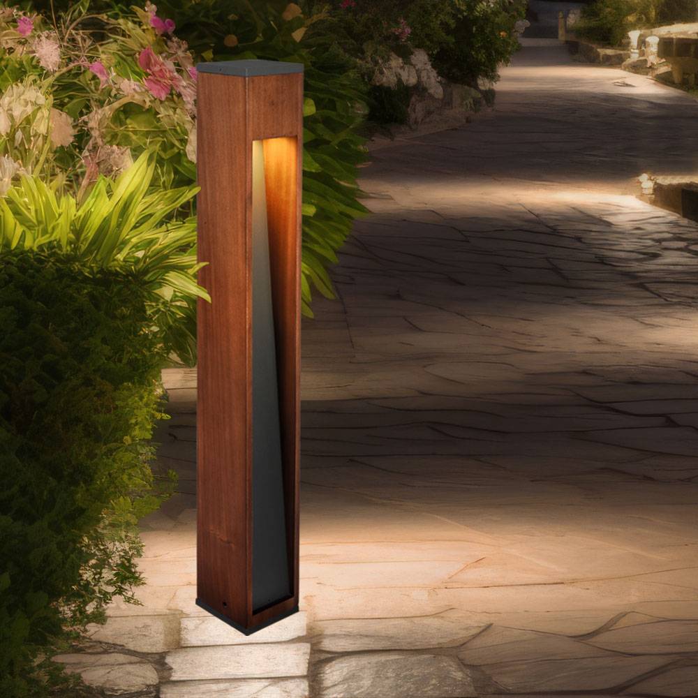 Smart LED Gartenleuchte Außenleuchte Stehlampe Holzlampe braun Terrassenlampe, anthrazit, App- und Sprachsteuerung dimmbar RGB Farbwechsel, 4,5W