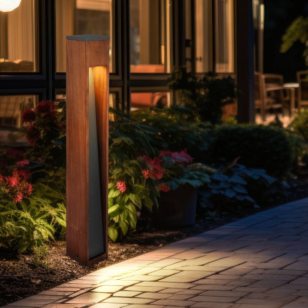 Gartenleuchte Außenleuchte Stehlampe Standleuchte Holzlampe braun Terrassenlampe, Holzoptik, anthrazit, dimmbar Fernbedienung, 1x RGB LED 3,5W 290Lm