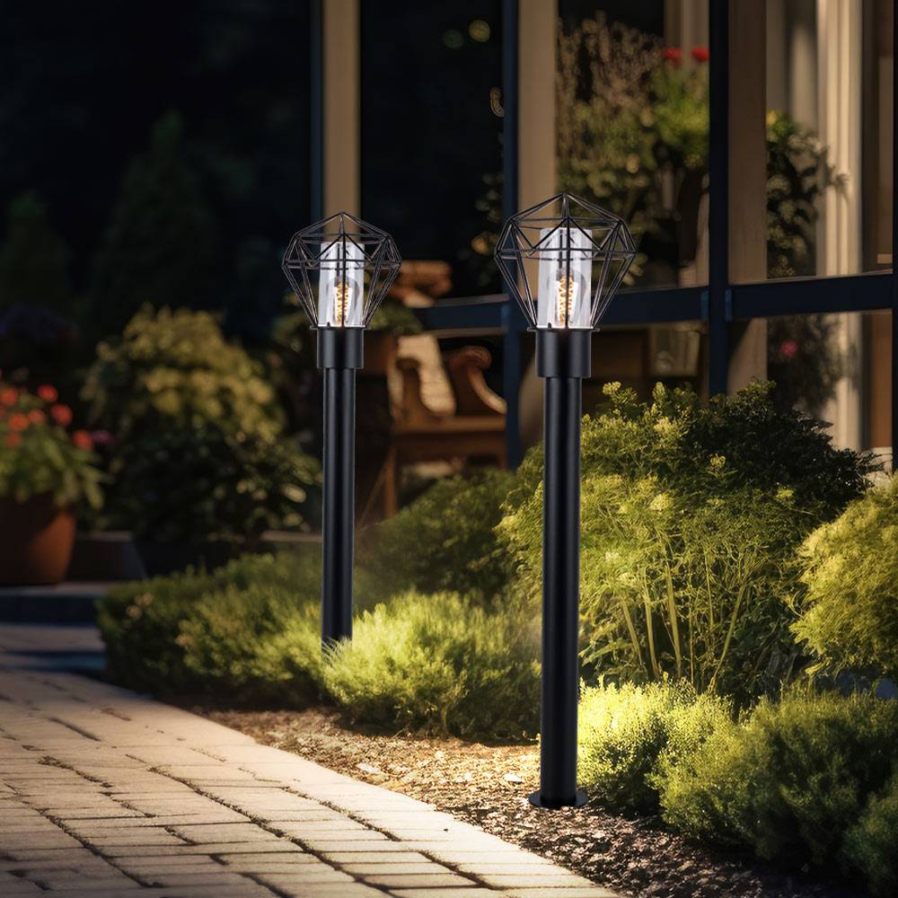 Stehlampe dimmbar mit Fernbedienung Terrassenlampe Außenleuchte Industriell LED Wegelampe schwarz Edelstahl Sockelleuchte, RGB Farbwechsel, 8,5W