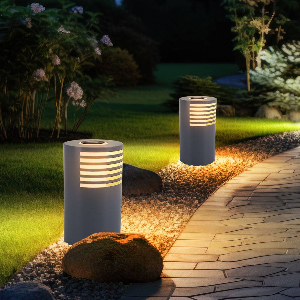 LED Solarlampe Wegeleuchte Gartenlampe Außenleuchte Standlampe, Kunststoff weiß, warmweiß, DxH 20x35 cm