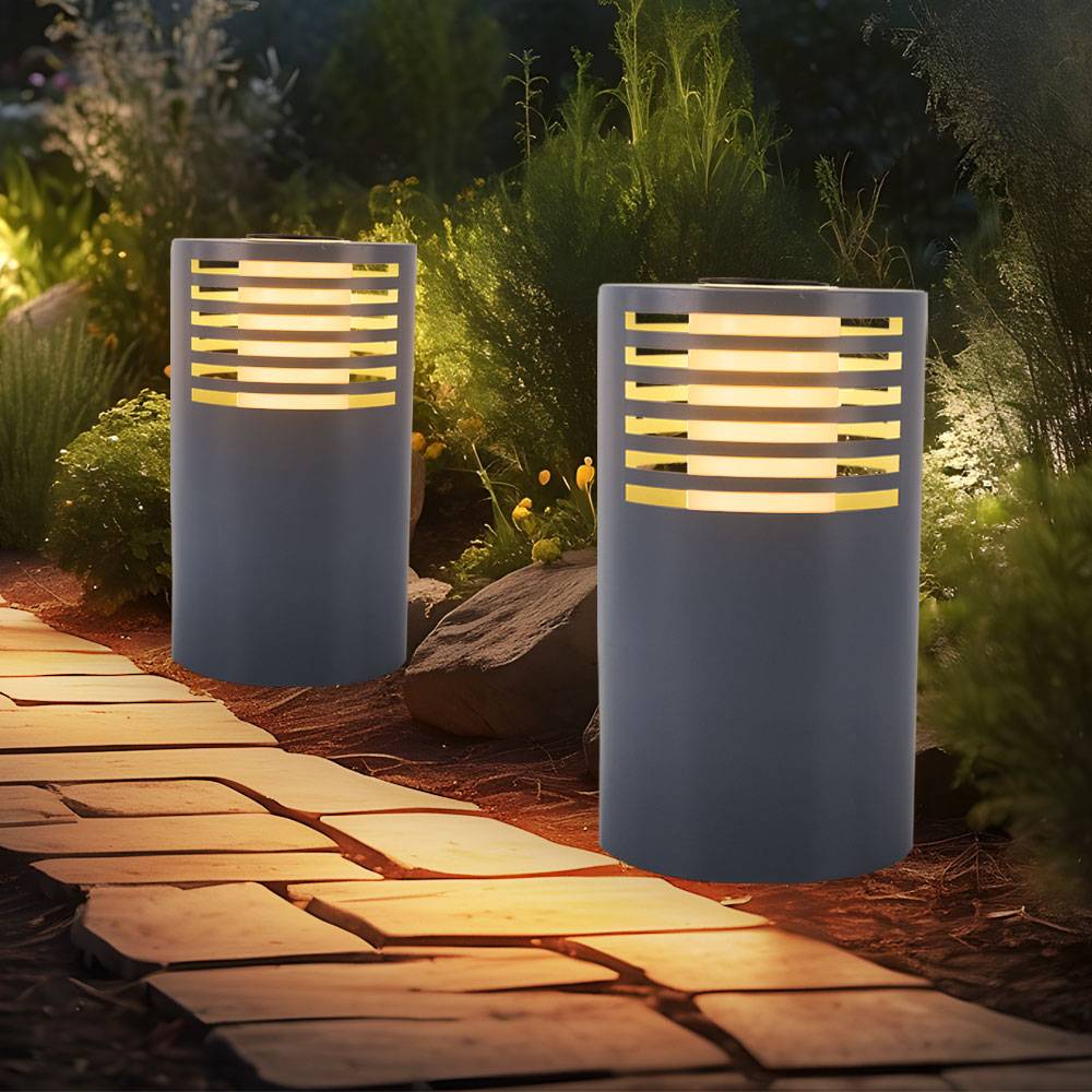 LED Solarlampe Wegeleuchte Gartenlampe Außenleuchte Standlampe, Kunststoff weiß, warmweiß, DxH 20x35 cm, 2er Set