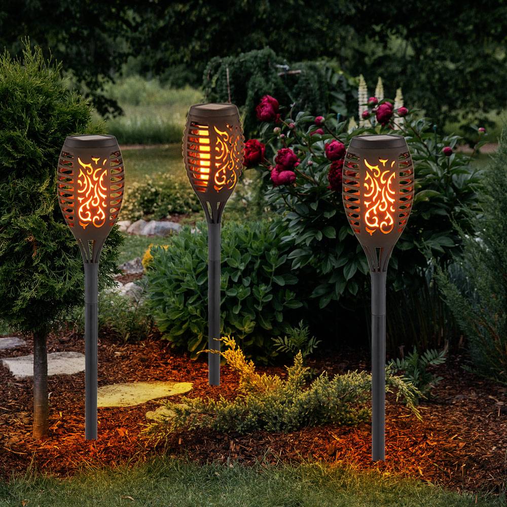Solarlampen für Außen Gartendeko Fackeln Gartenfackel, LED Feuereffekt IP44 Erdspieß, Höhe 59,5 cm, 6er Set