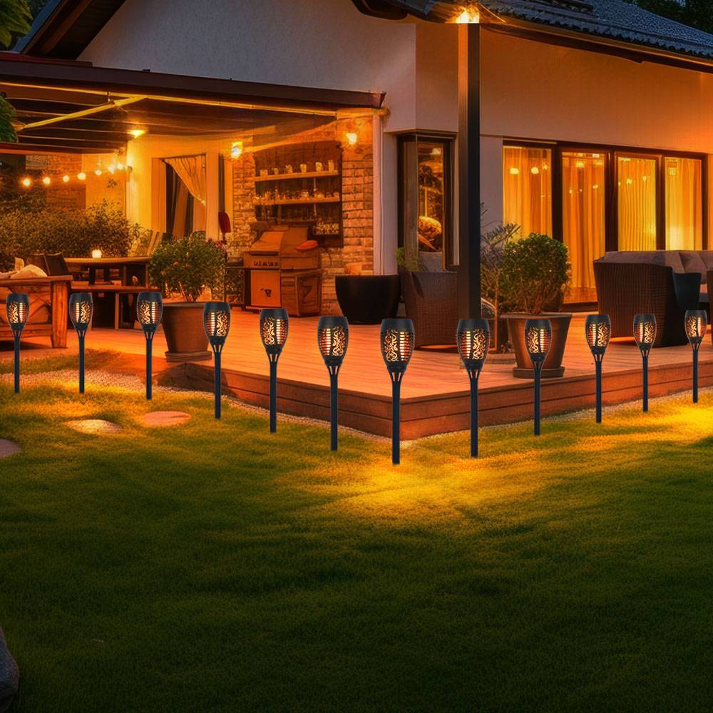 Solarlampen für Außen Gartendeko Fackeln Gartenfackel, LED Feuereffekt IP44 Erdspieß, Höhe 59,5 cm, 6er Set