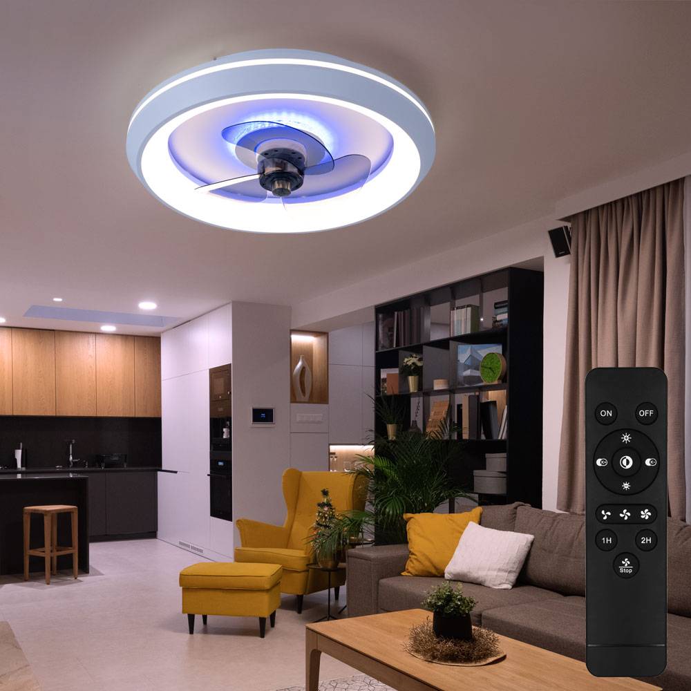Deckenventilator mit Licht Lampen mit Ventilator Deckenventilator mit Fernbedienung und Deko LED in blau-weiß, Dimmbar CCT Timer, 41 Watt LED 2216lm
