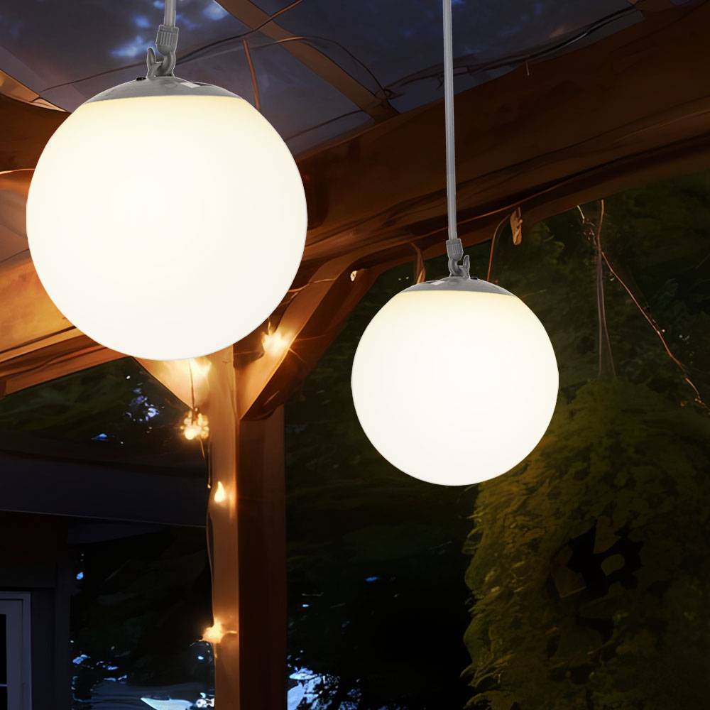 LED Solarlampe Hängeleuchte Balkonlampe weiß Kugel Außenleuchte Gummischlaufe, Kunststoff, 4x LED warmweiß, DxH 20x75 cm, 2er Set