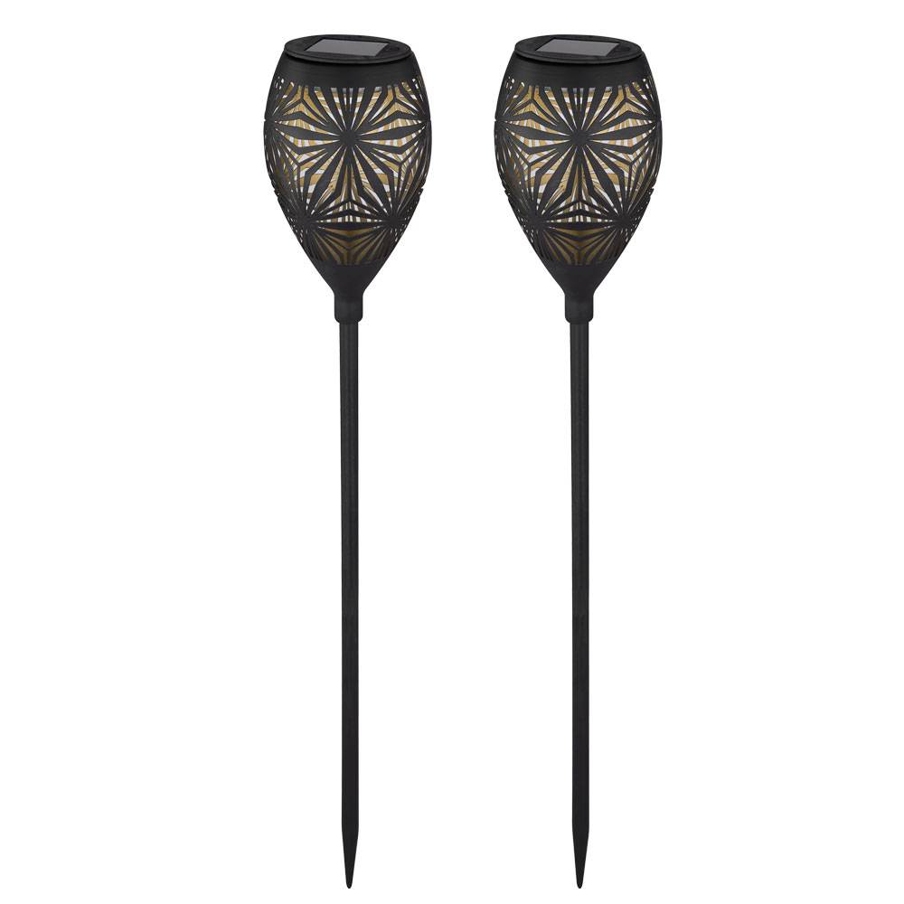 Außenlampe schwarz Steckleuchte Garten Solarlampe modern, Wegeleuchte Erdspieß Dekorstanzungen, Metall gold, 1x LED warmweiß, DxH 11x58 cm, 2er Set