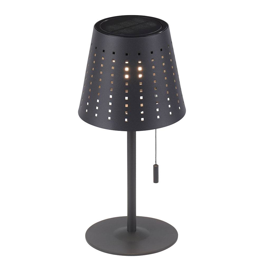 Tischlampe Solarlampe Außenleuchte Terrassenlampe, Timer USB Kabel Akku dimmbar Zugschalter IP44, anthrazit, 1x LED 2W 155Lm 3000K, DxH 14x30cm