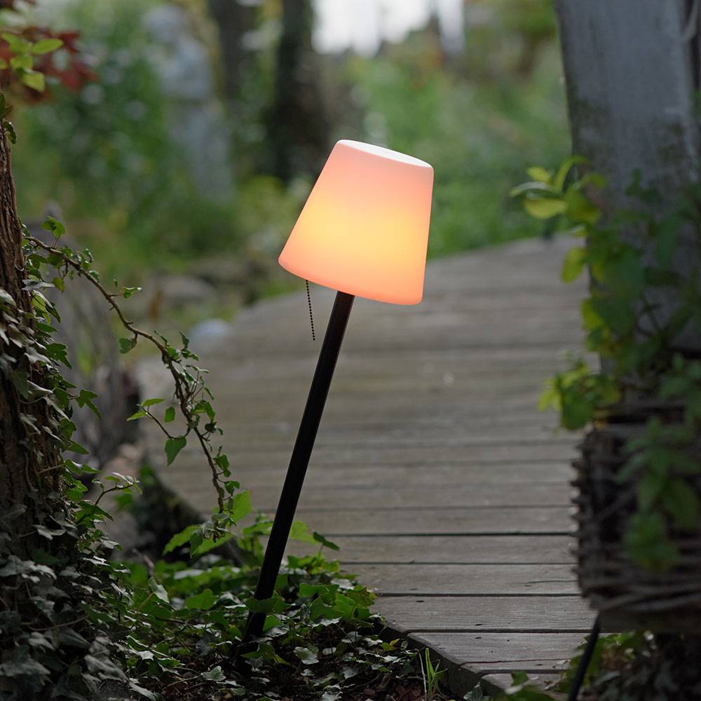 Tischlampe Außen Steckleuchte weiß LED Tischleuchte dimmbar Akku Gartenlampe modern Wegeleuchte, schwarz, LED 2W 100lm 3000K warmweiß, DxH 16,5x76