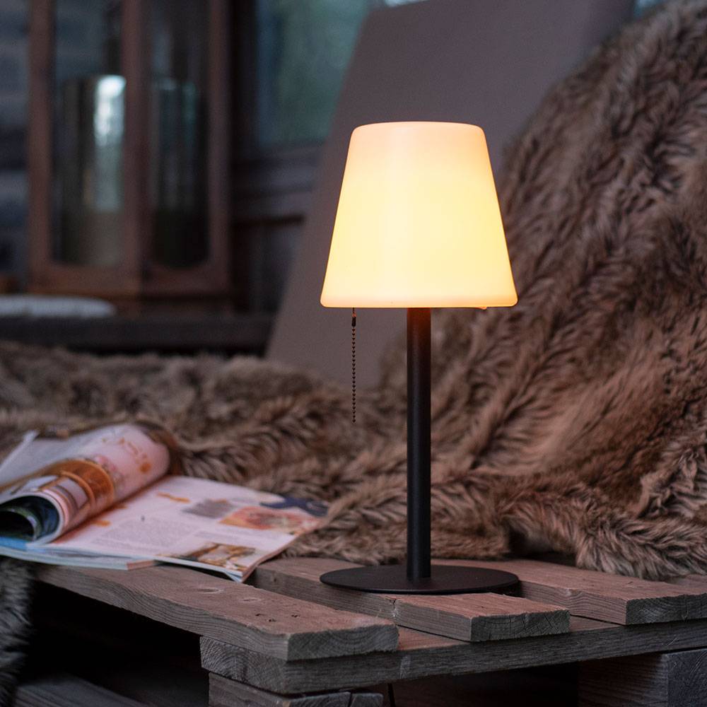 Tischlampe Außen Steckleuchte weiß LED Tischleuchte dimmbar Akku Gartenlampe modern Wegeleuchte, schwarz, LED 2W 100lm 3000K warmweiß, DxH 16,5x76