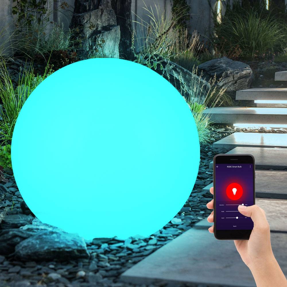 Kugellampe Steckleuchte Garten Kugelleuchte LED Fernbedienung Solarkugel für Außen 30 cm, CCT dimmbar, 1x Smart Home RGB LED 10W 750Lm, DxH 30x45 cm