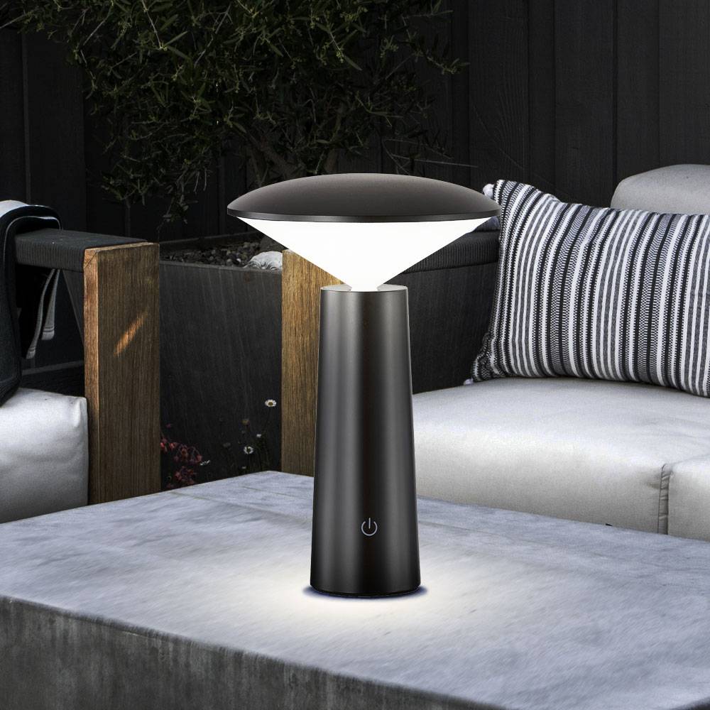 LED Tischleuchte Garten Outdoor Leuchte Batterie Akku Außentischleuchte, dimmbar CCT schwenkbar IP44, 2W 200lm 3000K 4750K 6500K , DxH 14x21 cm
