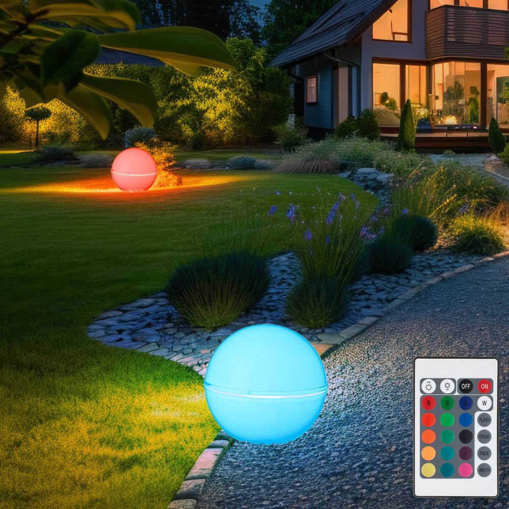 Außenleuchte Kugel Stecklampe Kugelleuchte Fernbedienung Gartendeko Farbwechsel dimmbar, Kabel 5m, 2x RGB LED 8,5W 806Lm warmweiß, DxH 20x51 cm, 2er