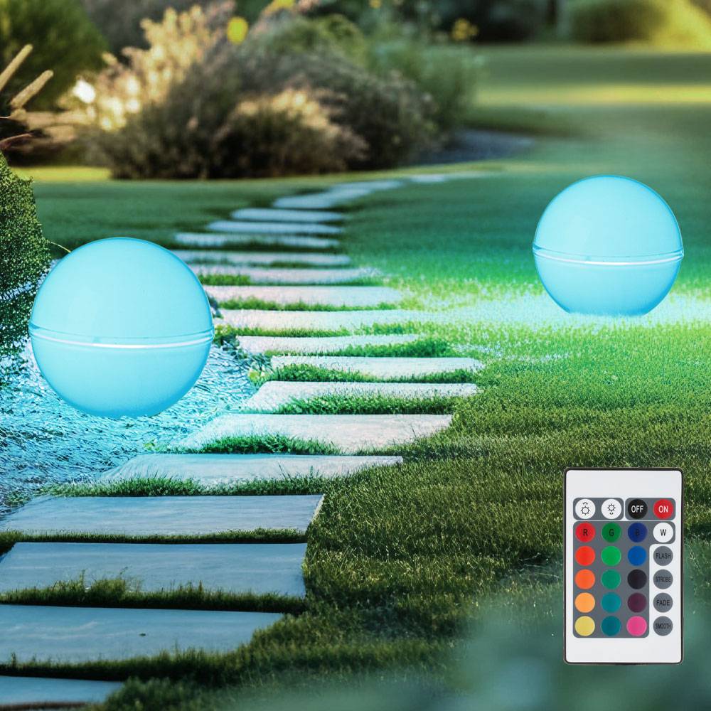 Außenleuchte Kugel Stecklampe Kugelleuchte Fernbedienung Gartendeko Farbwechsel dimmbar, Kabel 5m, 2x RGB LED 8,5W 806Lm warmweiß, DxH 20x51 cm, 2er