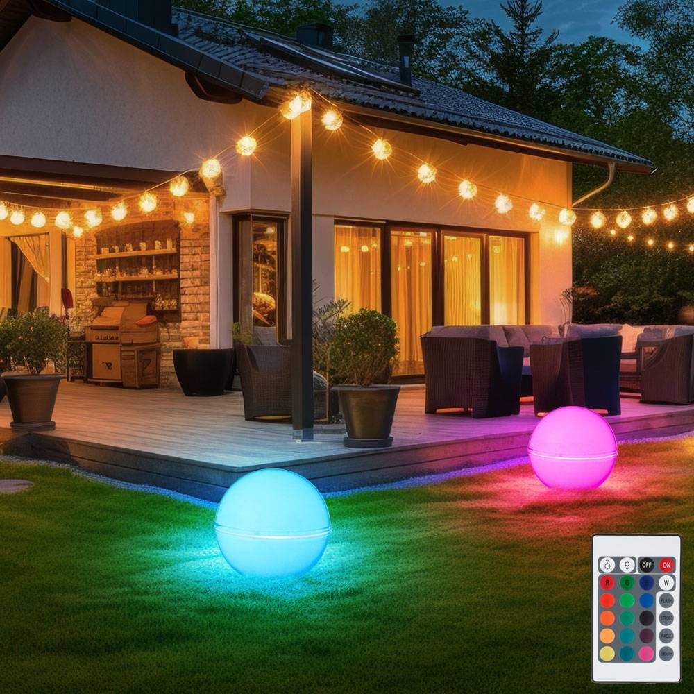 Außenleuchte Kugel Stecklampe Kugelleuchte Fernbedienung Gartendeko Farbwechsel dimmbar, Kabel 5m, 2x RGB LED 8,5W 806Lm warmweiß, DxH 20x51 cm, 2er