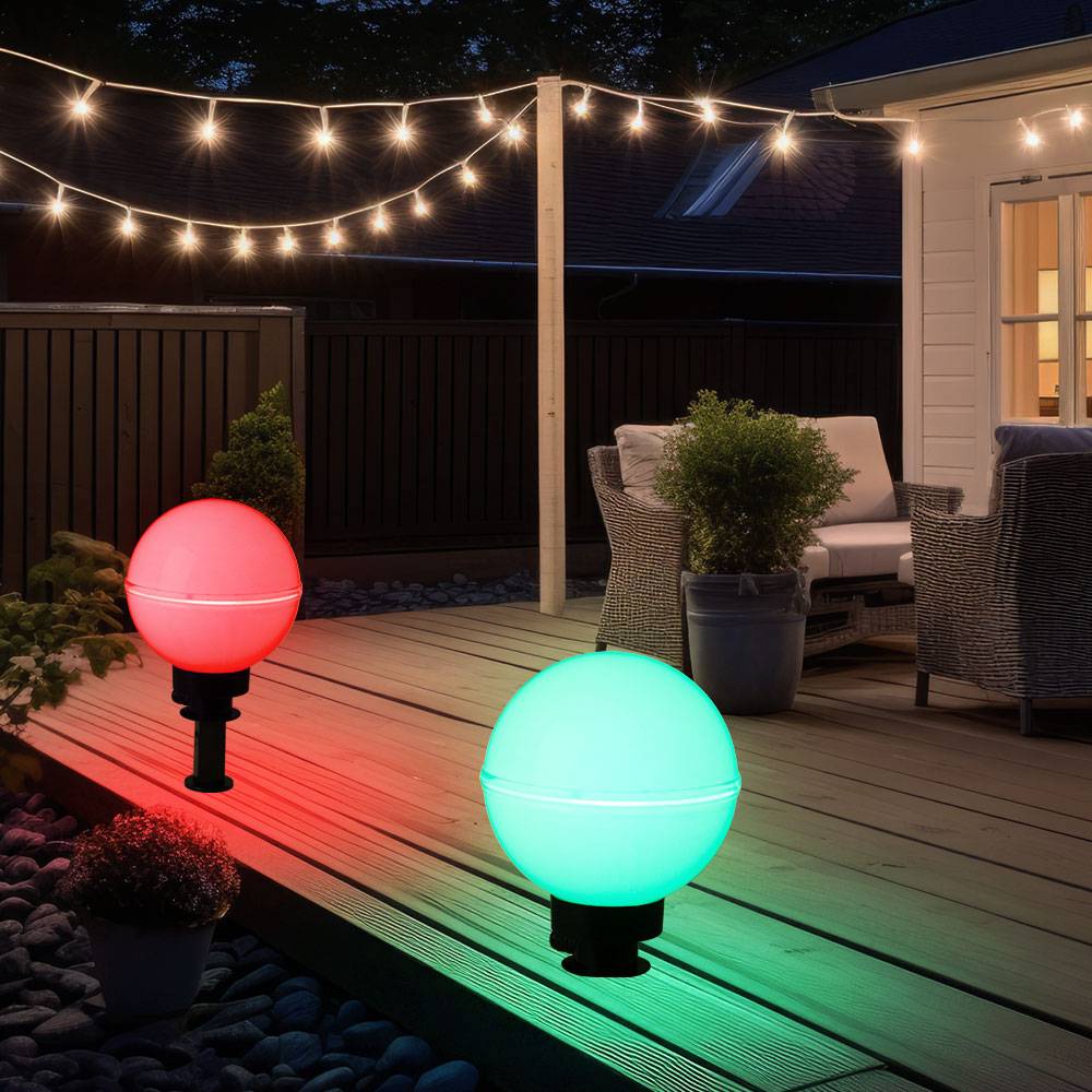 Außenleuchte Kugel Stecklampe Kugelleuchte Fernbedienung Gartendeko Farbwechsel dimmbar, Kabel 5m, 2x RGB LED 8,5W 806Lm warmweiß, DxH 20x51 cm, 2er