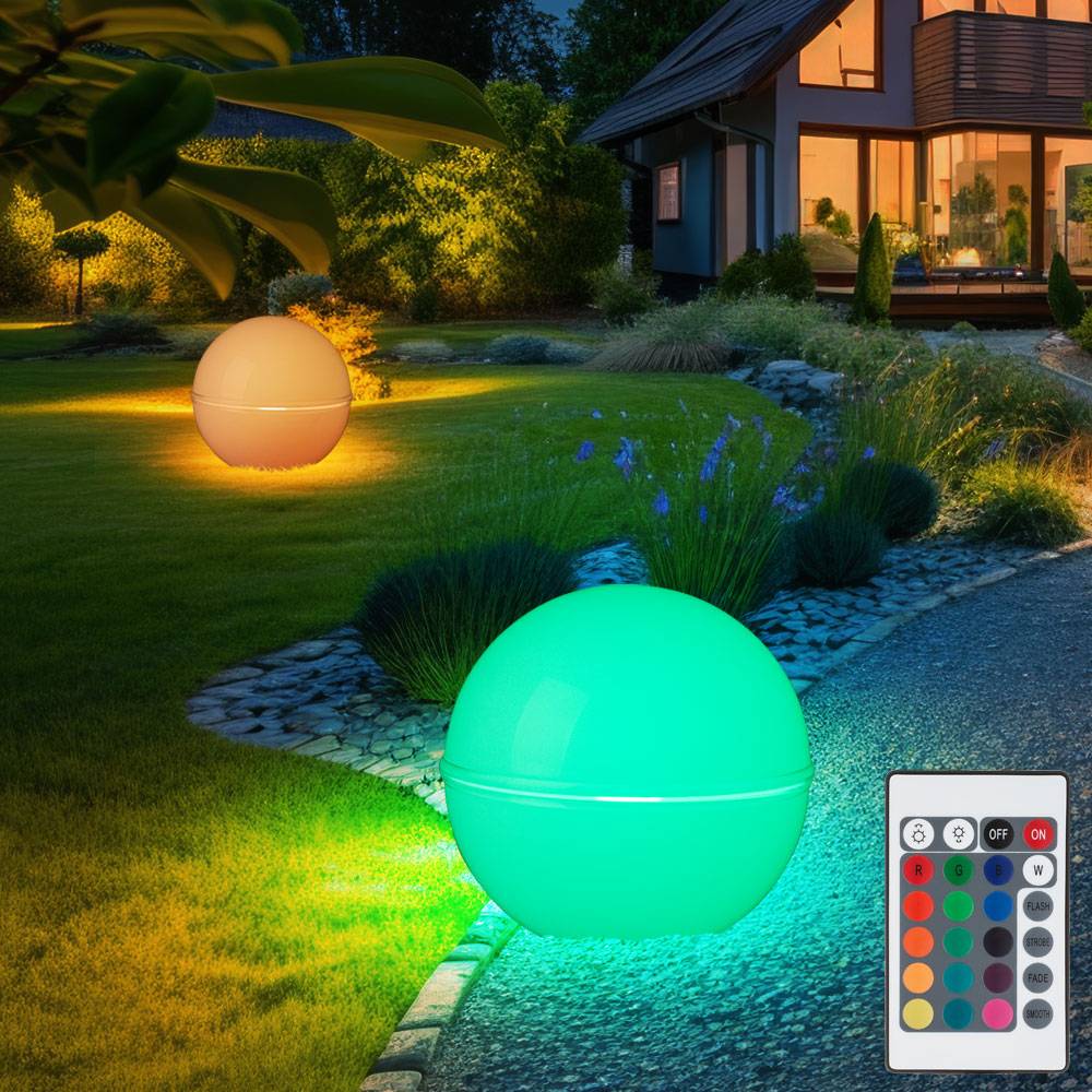 Außenleuchte Kugel Stecklampe Kugelleuchte Fernbedienung Gartendeko Farbwechsel dimmbar, Kabel 5m, 2x RGB LED 8,5W 806Lm warmweiß, DxH 30x61 cm, 2er
