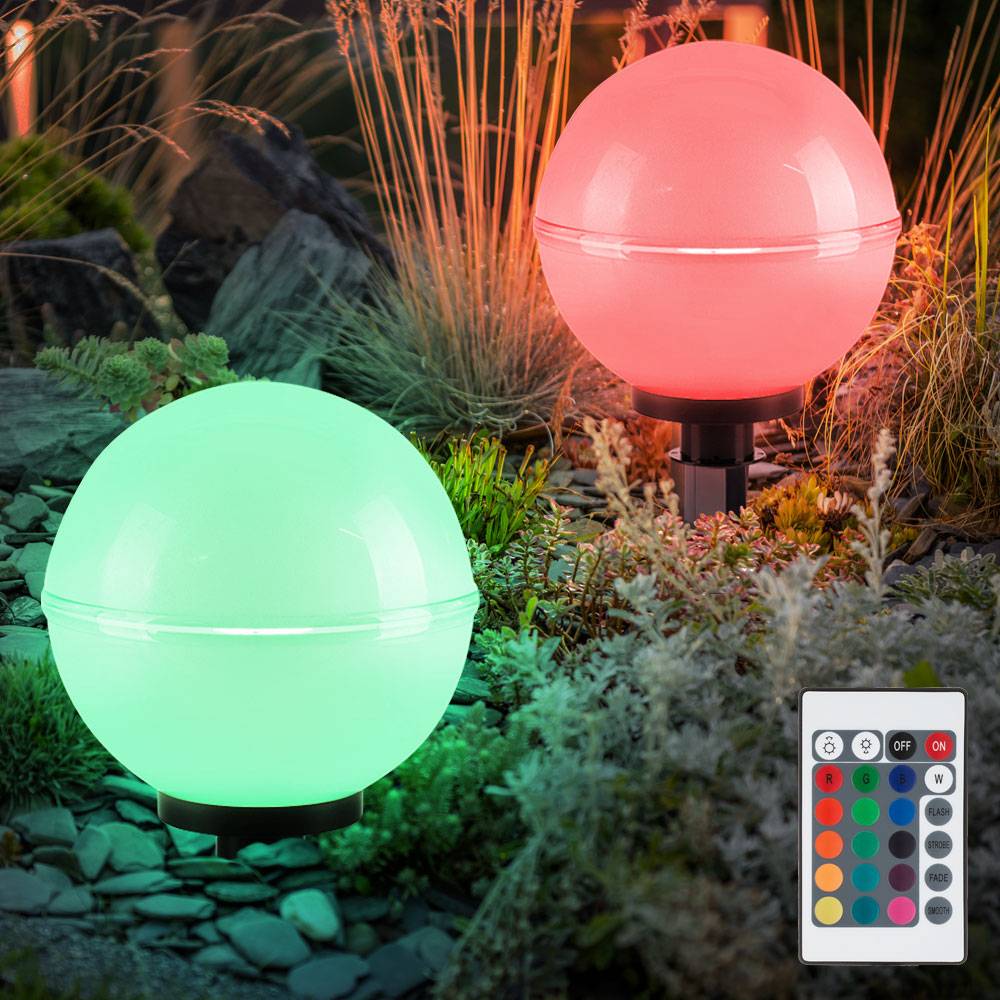 Außenleuchte Kugel Stecklampe Kugelleuchte Fernbedienung Gartendeko Farbwechsel dimmbar, Kabel 5m, 2x RGB LED 8,5W 806Lm warmweiß, DxH 30x61 cm, 2er