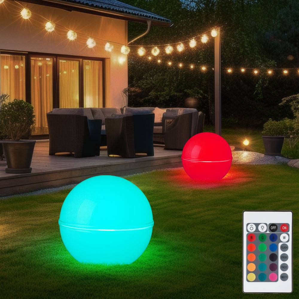 Außenleuchte Kugel Stecklampe Kugelleuchte Fernbedienung Gartendeko Farbwechsel dimmbar, Kabel 5m, 2x RGB LED 8,5W 806Lm warmweiß, DxH 30x61 cm, 2er
