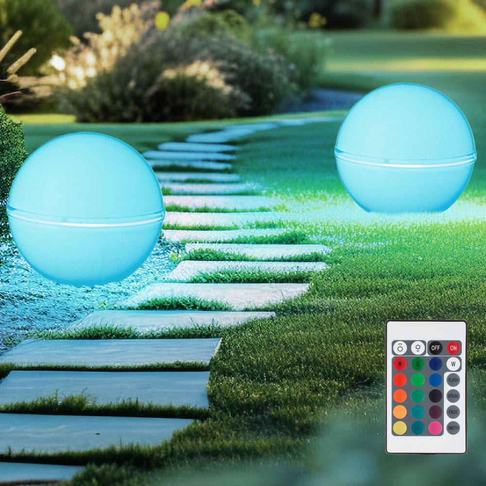 Außenleuchte Kugel Stecklampe Kugelleuchte Fernbedienung Gartendeko Farbwechsel dimmbar, Kabel 5m, 2x RGB LED 8,5W 806Lm warmweiß, DxH 30x61 cm, 2er