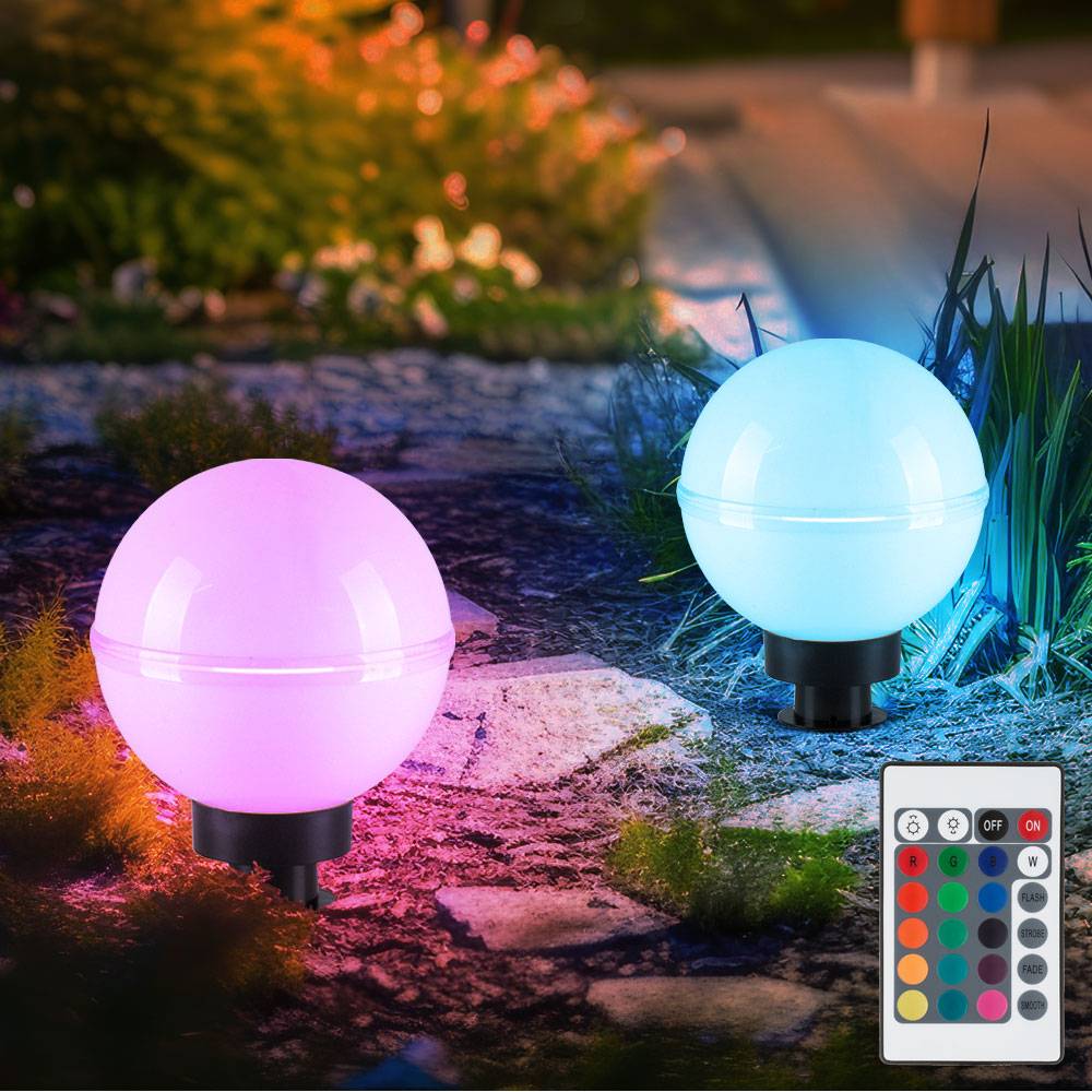 Außenleuchte Kugel Stecklampe Kugelleuchte Fernbedienung Gartendeko Farbwechsel dimmbar, Kabel 5m, 2x RGB LED 8,5W 806Lm warmweiß, DxH 20x51 cm, 2er