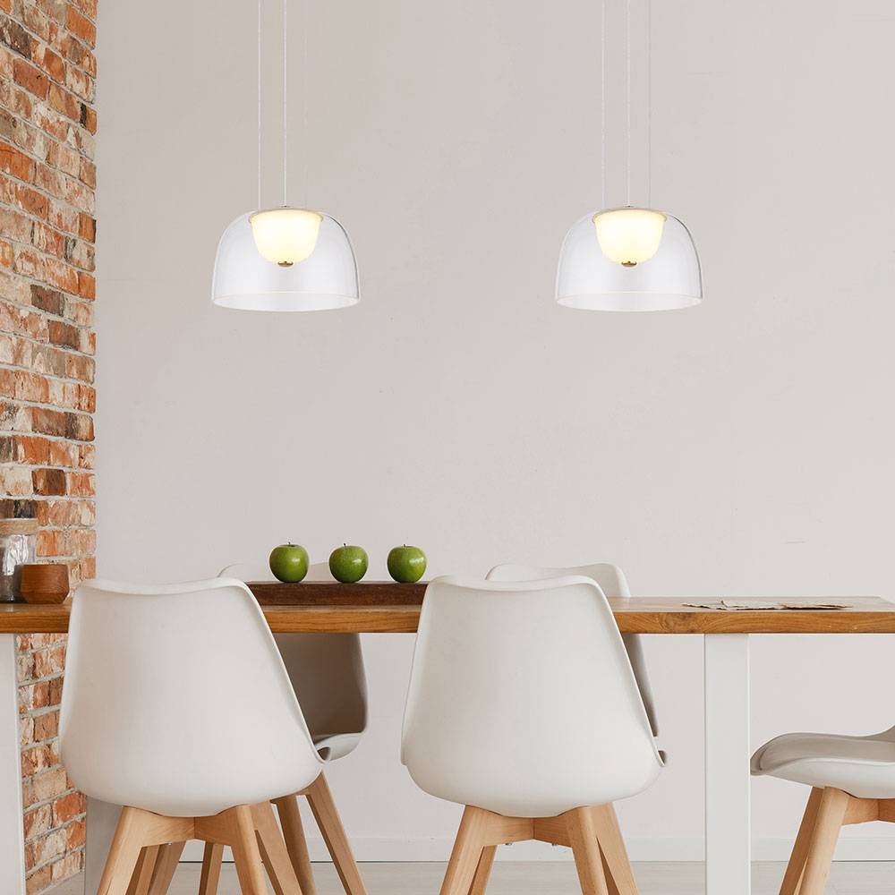 Pendelleuchte Hängelampe Deckenlampe Wohnzimmerleuchte Esszimmerleuchte, Metall Glas messing satiniert, 1x LED 10W 665Lm 3000K warmweiß, H 120 cm