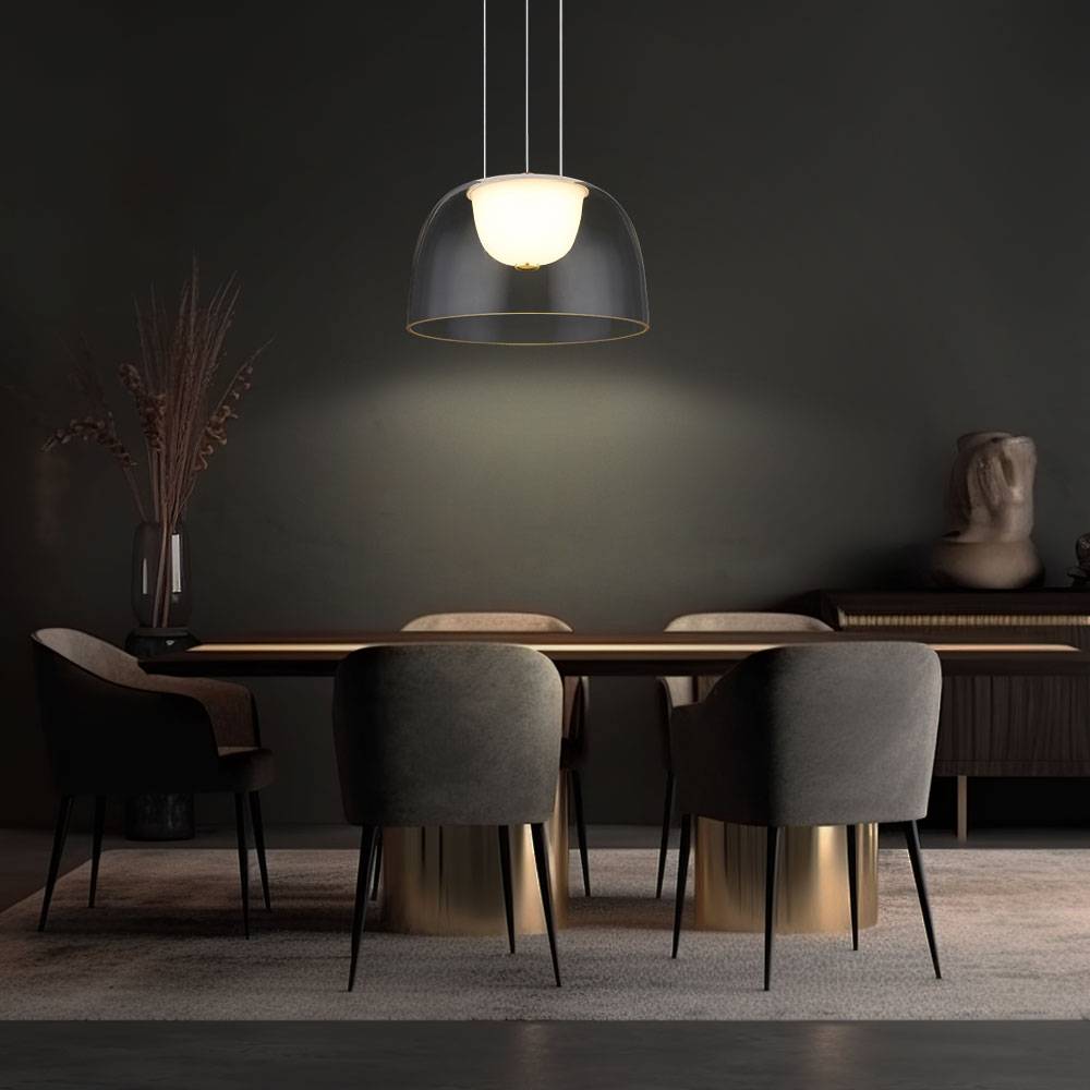 Pendelleuchte Hängelampe Deckenlampe Wohnzimmerleuchte Esszimmerleuchte, Metall Glas messing satiniert, 1x LED 10W 665Lm 3000K warmweiß, H 120 cm