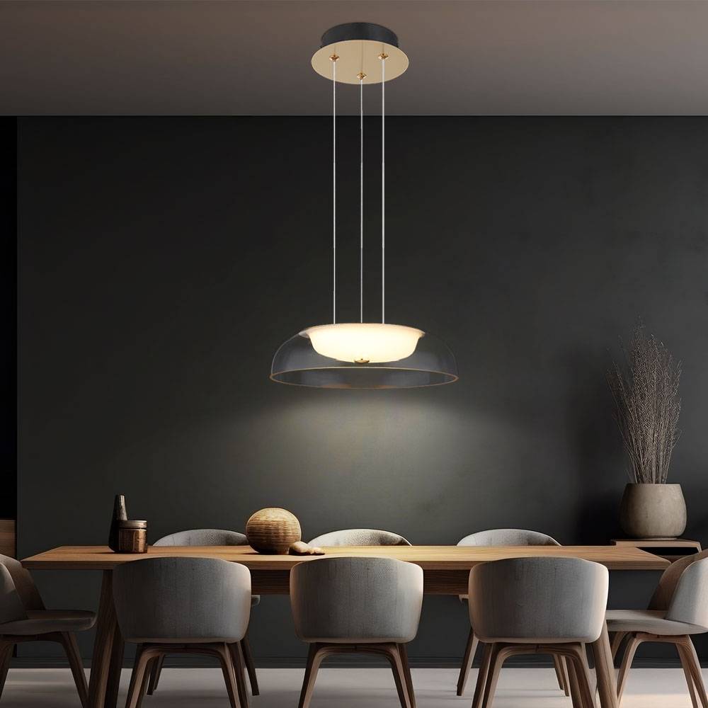 Hängeleuchte messing Esszimmerlampe Glas satiniert Pendelleuchte Wohnzimmer, Metall, LED 19W 1238Lm warmweiß, DxH 30x120 cm