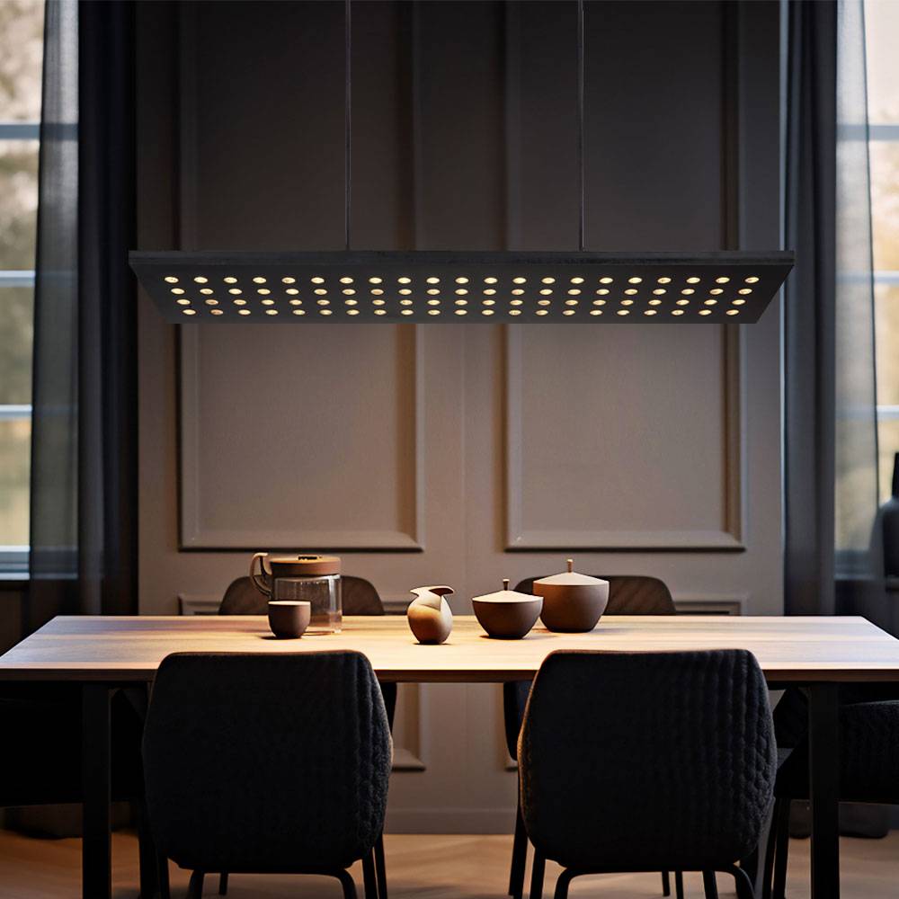 LED Hängelampe Pendelleuchte Esstischleuchte Wohnzimmerlampe, Metall schwarz Holz, 3 Stufen Dimmer Memoryfunktion, 40W 2000lm 3000K warmweiß, H 120