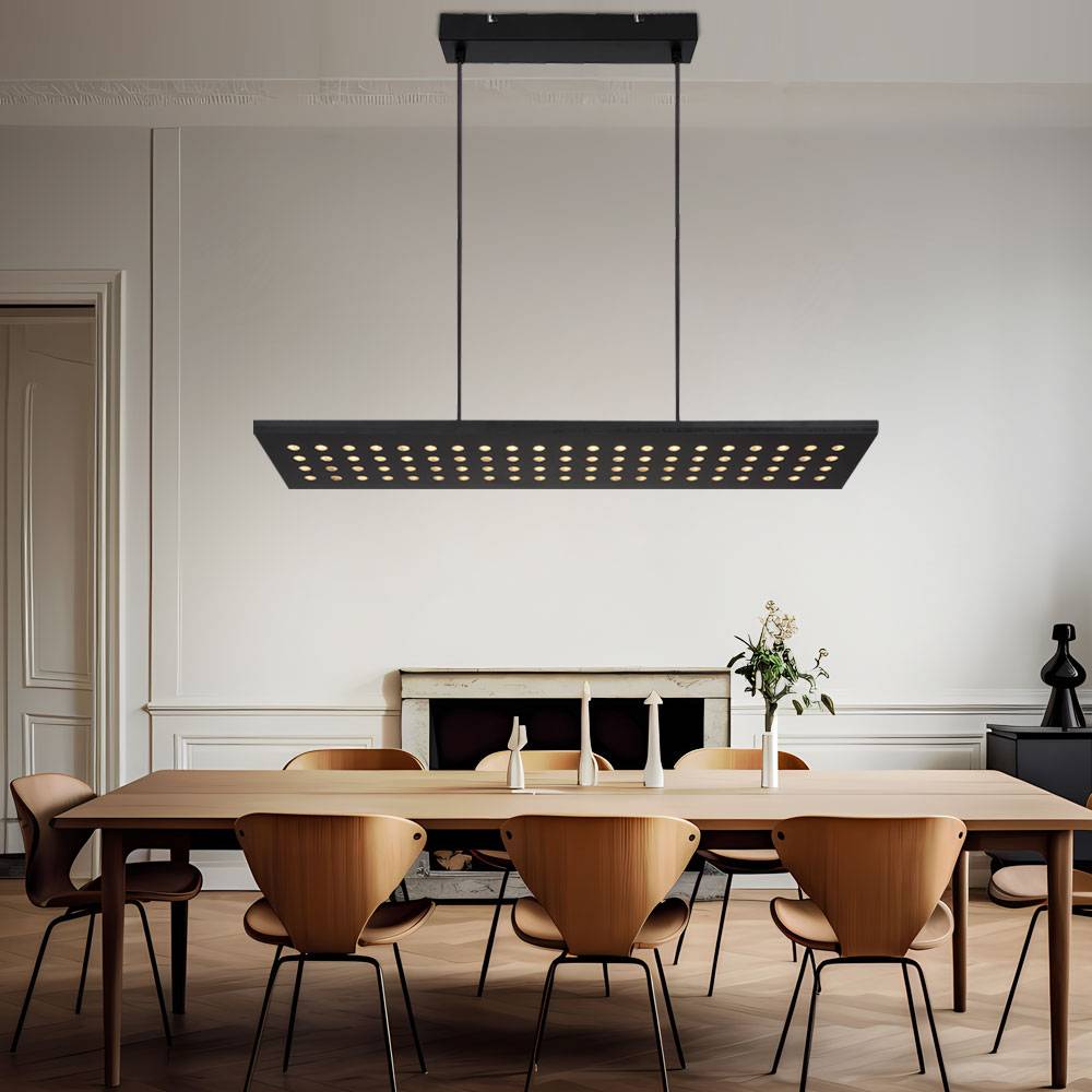 LED Hängelampe Pendelleuchte Esstischleuchte Wohnzimmerlampe, Metall schwarz Holz, 3 Stufen Dimmer Memoryfunktion, 40W 2000lm 3000K warmweiß, H 120