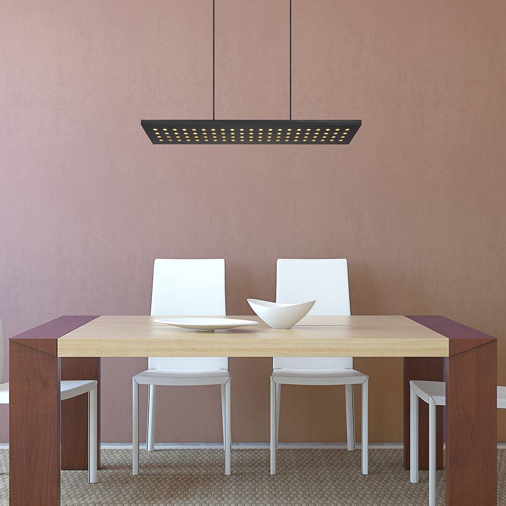 LED Hängelampe Pendelleuchte Esstischleuchte Wohnzimmerlampe, Metall schwarz Holz, 3 Stufen Dimmer Memoryfunktion, 40W 2000lm 3000K warmweiß, H 120