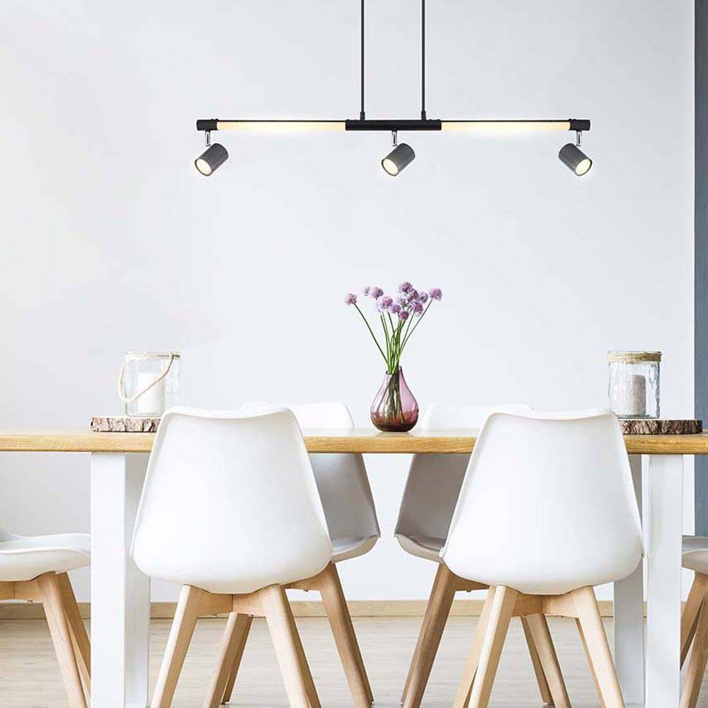Hängelampe Pendelleuchte Esszimmerlampe Spotstrahler Deckenleuchte, Metall Chrom schwarz Kunststoff opal, 3x GU10, Spots schwenkbar, 1x LED 12W