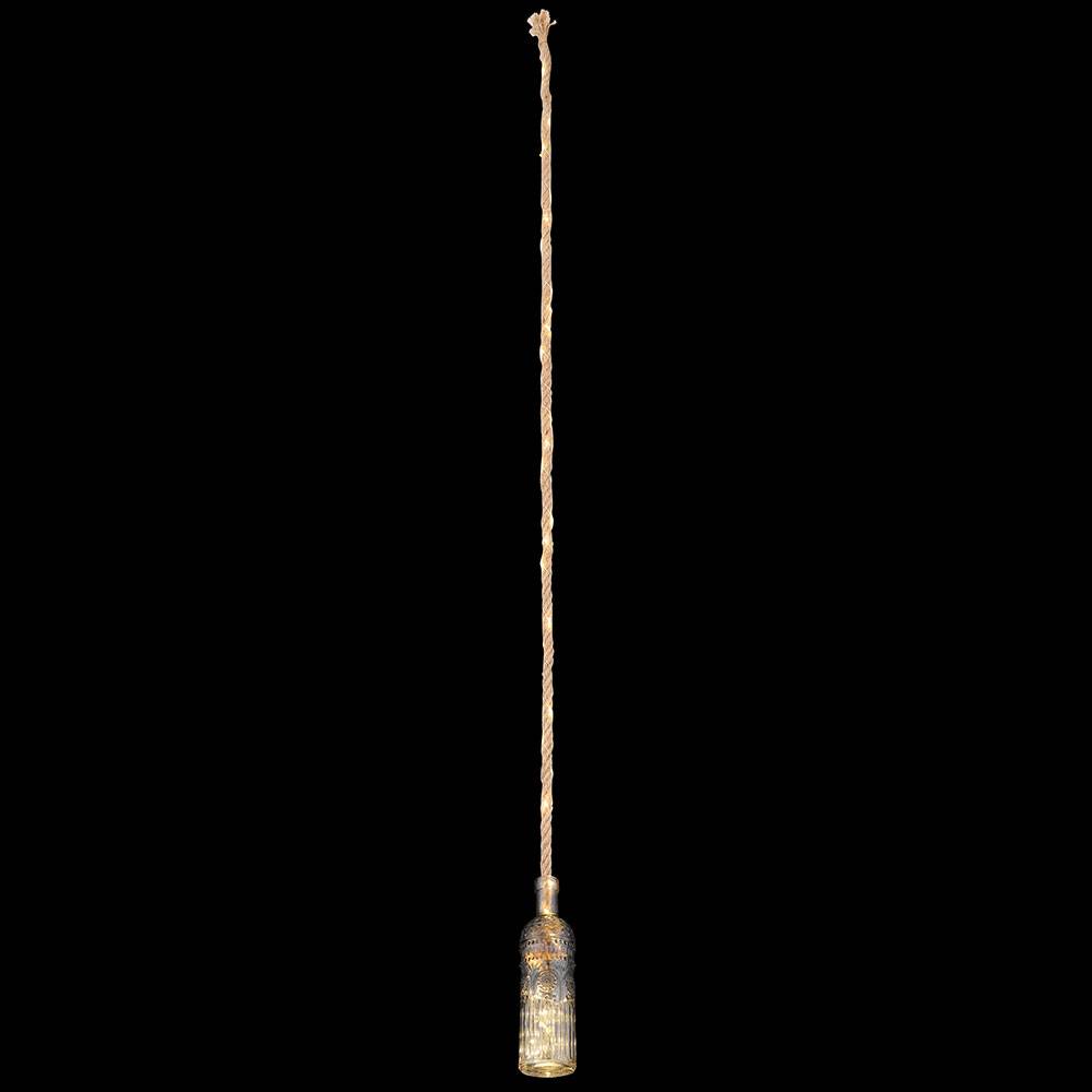 LED Pendelleuchte Hängelampe Deckenleuchte Wohnzimmerlampe Deko Lichterkette, Hanfseil Glas rauchfarben, 3000K warmweiß, H 174 cm, 2er Set