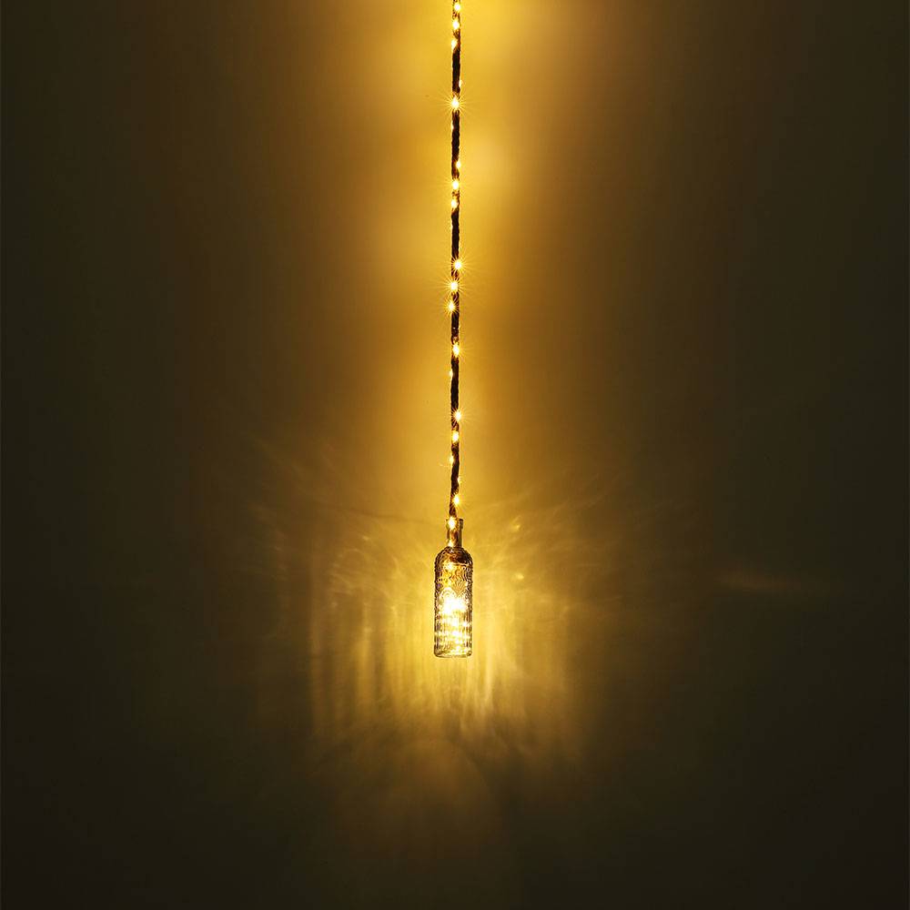 LED Pendelleuchte Hängelampe Deckenleuchte Wohnzimmerlampe Deko Lichterkette, Hanfseil Glas rauchfarben, 3000K warmweiß, H 174 cm