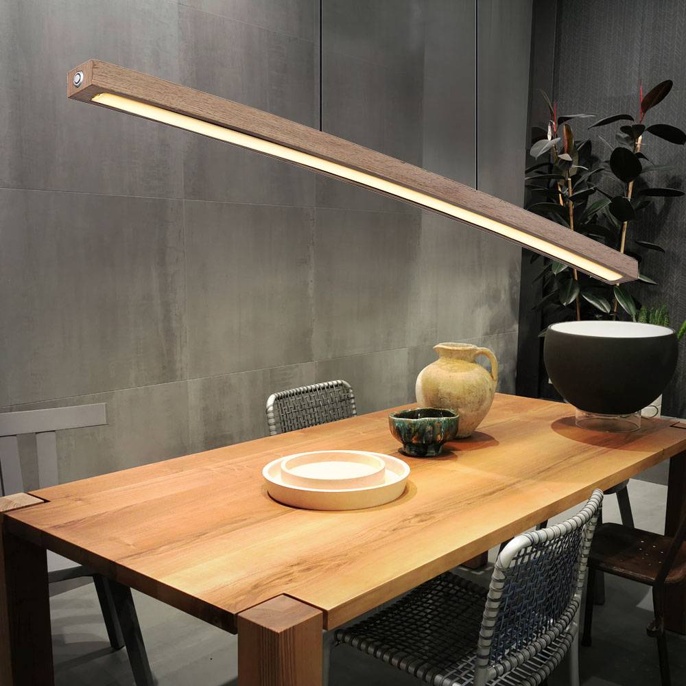 LED Hängelampe Deckenleuchte Pendelleuchte Esszimmerlampe Wohnzimmerleuchte, Metall MDF Graphit Holzoptik, dimmbar 3 Stufen Schalter, 18W 1100lm