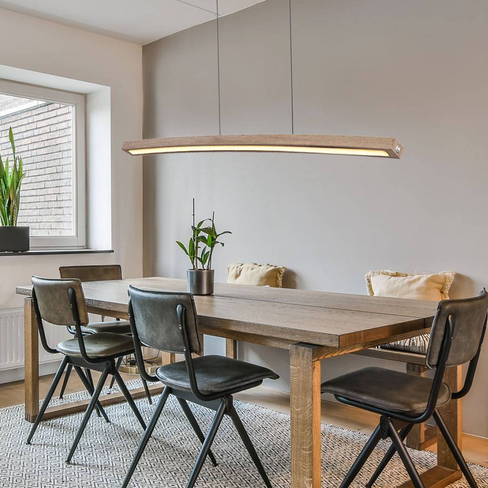 LED Hängelampe Deckenleuchte Pendelleuchte Esszimmerlampe Wohnzimmerleuchte, Metall MDF Graphit Holzoptik, dimmbar 3 Stufen Schalter, 18W 1100lm