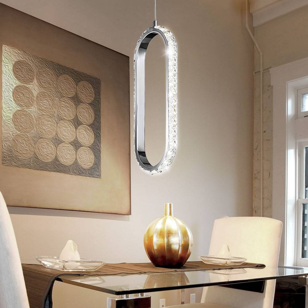 Pendelleuchte Kristall Hängelampe dimmbar LED Esstisch Höhenverstellbar Kristalloptik, Metall Chrom, 1x LED 12W 1100Lm 3000K, LxBxH 33,5x13x150cm,