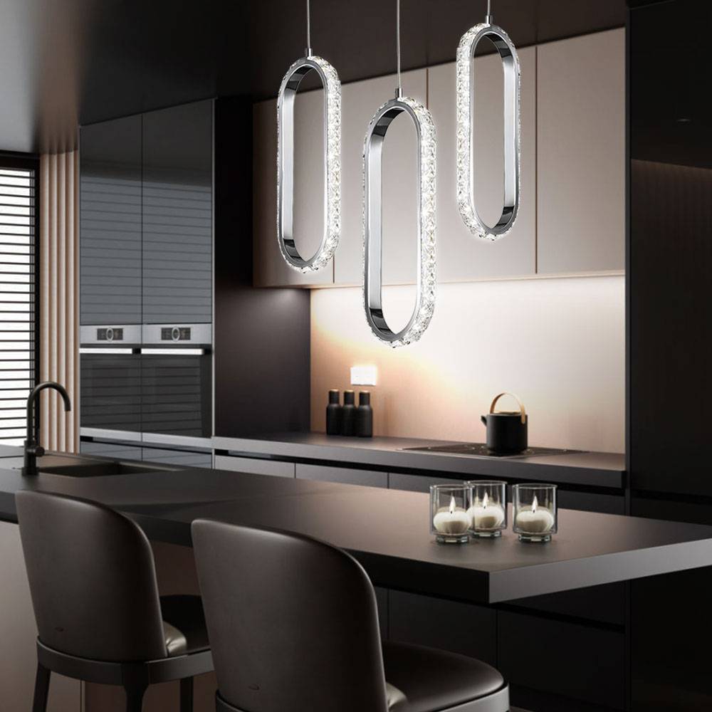 Pendelleuchte Kristall Hängelampe dimmbar LED Esstisch Höhenverstellbar Kristalloptik, Metall Chrom, 1x LED 12W 1100Lm 3000K, LxBxH 33,5x13x150cm,