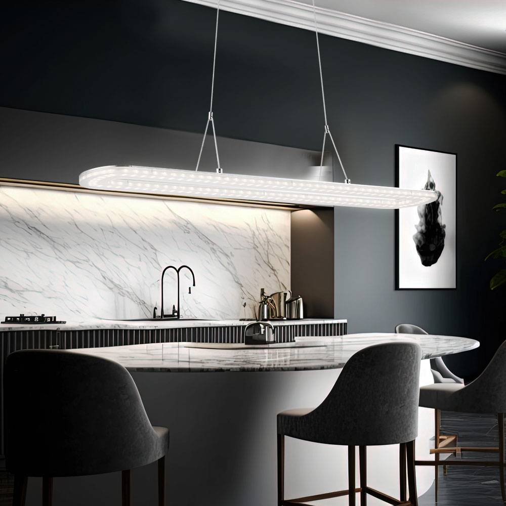 Hängelampe Pendelleuchte Esstischleuchte LED Deckenleuchte chrom, Metall Acryl, 1x LED 18W 1260lm 3000K, HxBxT 120x80x15 cm