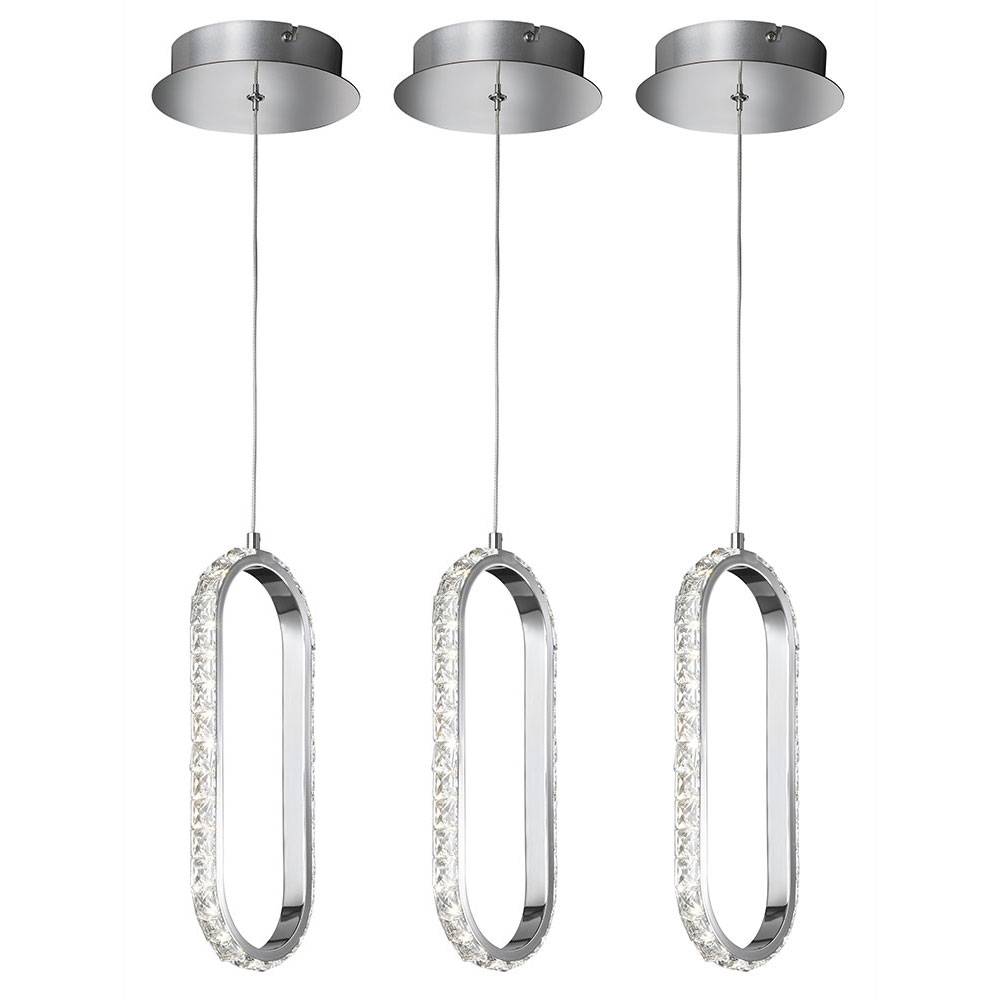 Pendelleuchte Kristall Hängelampe dimmbar LED Esstisch Höhenverstellbar Kristalloptik, Metall Chrom, 1x LED 12W 1100Lm 3000K, LxBxH 33,5x13x150cm,