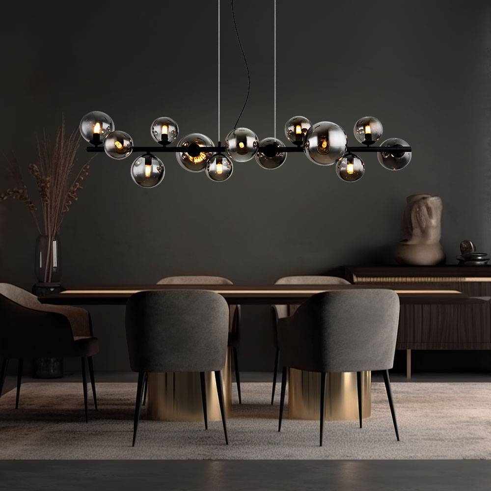 LED Pendelleuchte Esszimmerlampe Hängelampe Wohnzimmerleuchte, Metall schwarz Glas rauchfarben, Höhenverstellbar 13 Flammig G9, 3,5W 350lm 3000K war