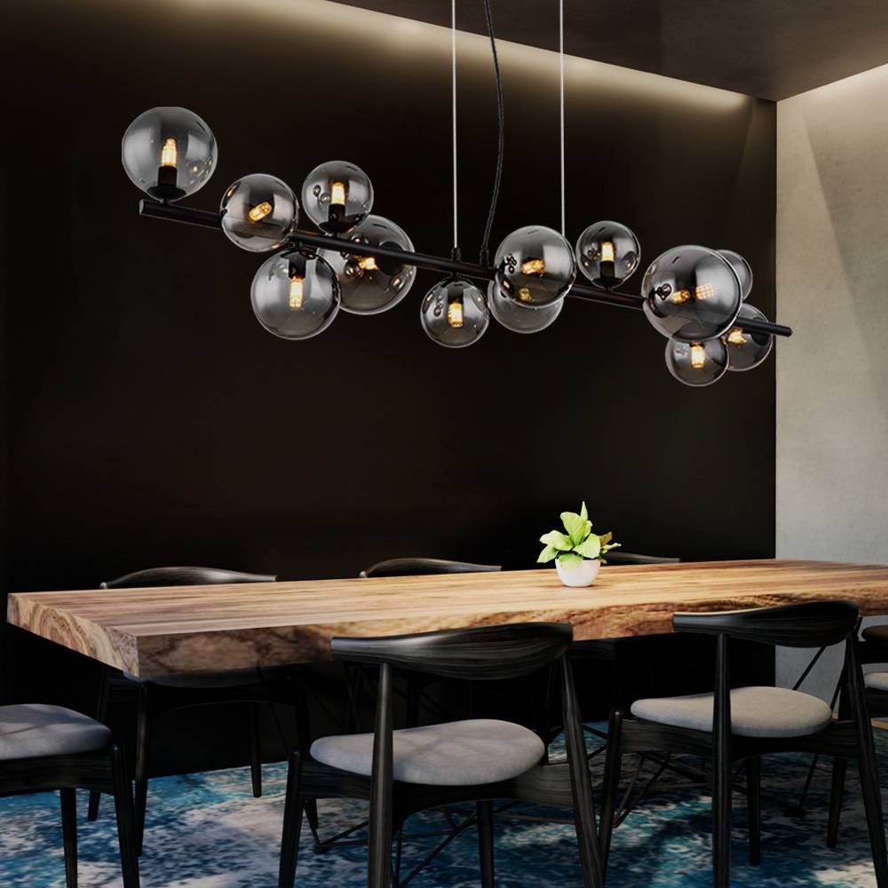 LED Pendelleuchte Esszimmerlampe Hängelampe Wohnzimmerleuchte, Metall schwarz Glas rauchfarben, Höhenverstellbar 13 Flammig G9, 3,5W 350lm 3000K war