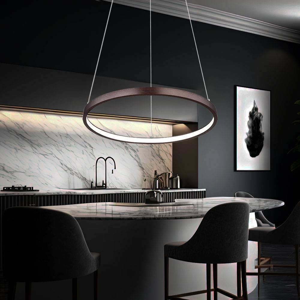 Hängeleuchte Pendellampe Deckenlampe Esszimmerleuchte Wohnzimmerlampe, Metall kaffeefarben Kunststoff opal, Höhenverstellbar, 1x LED 19W 980Lm 3000K