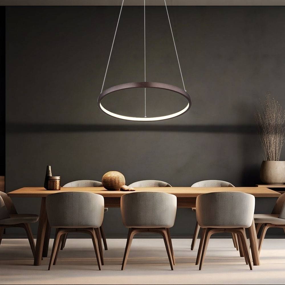 Hängeleuchte Pendellampe Deckenleuchte Esszimmerlampe Wohnzimmerlampe, Metall kaffeefarben Kunststoff opal, Höhenverstellbar, 1x LED 19W 980Lm 3000K